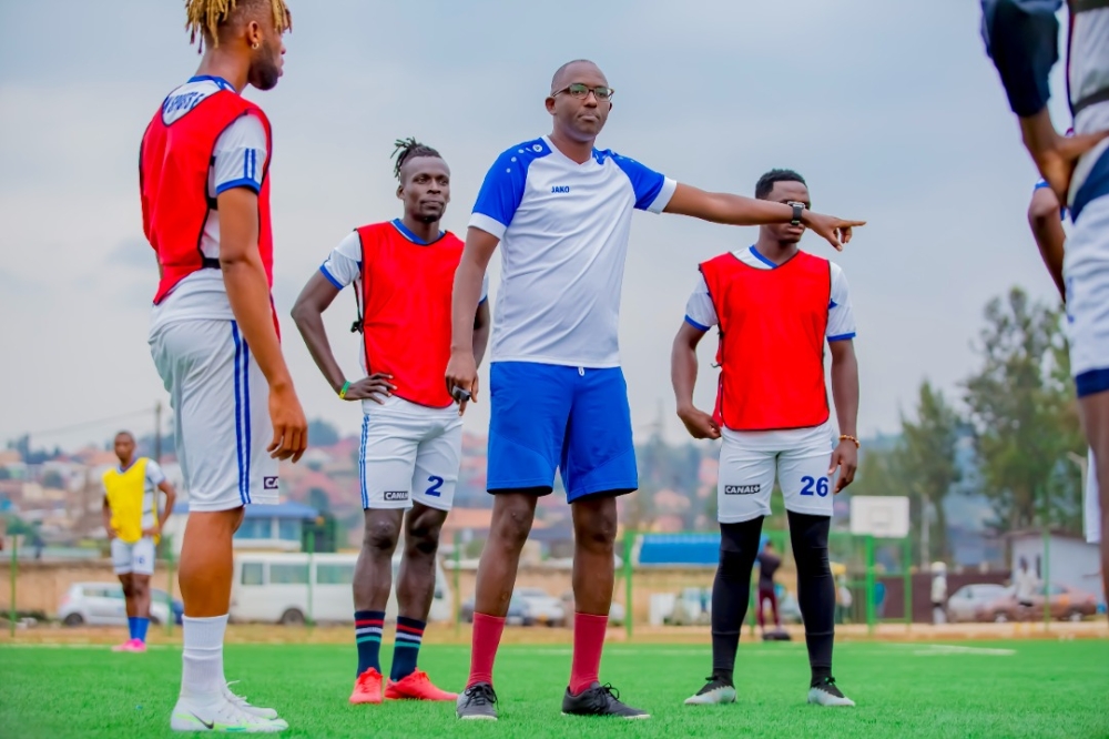 Rayon Sports head coach Francis Haringingo during a training session at Nzove ground last week. The Burundian was hired by the Blues to return them to their glory trophy years. Photo: Courtesy.
