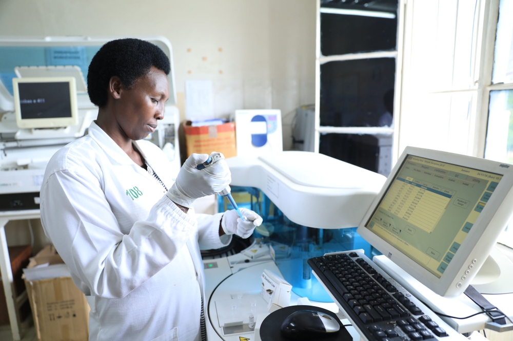 A clinical lab technician conducts a test at Rwanda Forensic Laboratory in Kigali. Rwanda could soon
start training experts in forensic sciences. Photo: File.