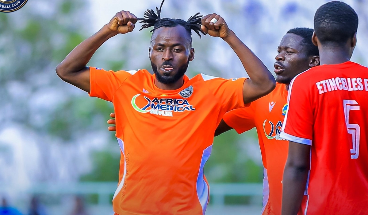 Brace scorer, Shabani Hussein Shabalala celebrate the goal as  AS Kigali  defeated Etincelles 1-0 at Kigali Stadium on August 19. Courtesy