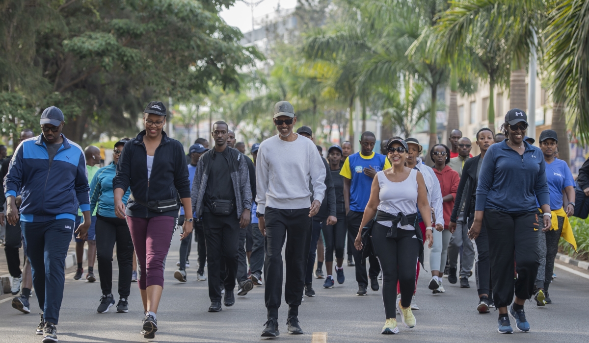 President Kagame and First Lady joined residents of Kigali in the car-free day mass sports on Sunday, August 21. / Photo by Village Urugwiro