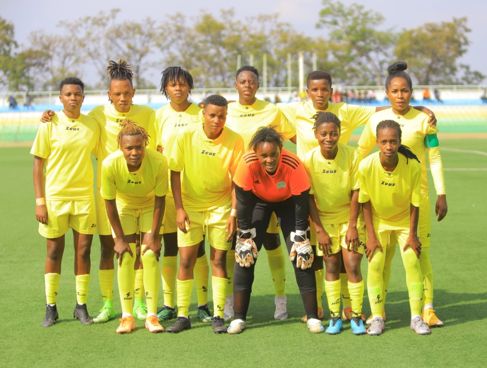 AS Kigali women football club pose for a group photo before a previous match. The City of Kigali sponsored side will face Simba Queens in the semi-finals of the CAF Women&#039;s Champions league qualifiers on Wednesday. Courtesy