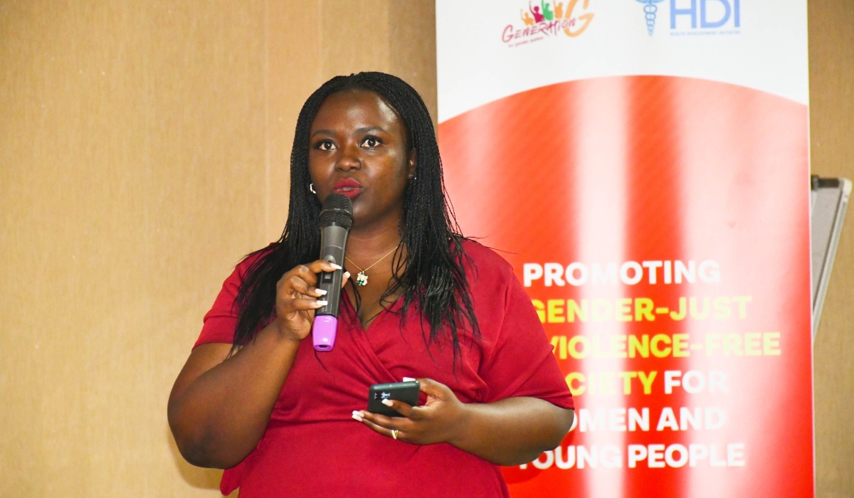 Juliette Karitanyi, feminist and Director of Communications addresses, participants during a workshop. / Courtesy
