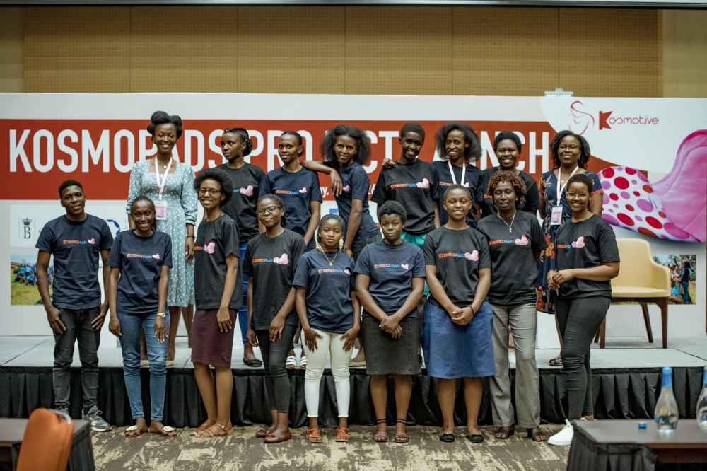 Some of the beneficiaries pose for a group photo during the launch of KosmoPads’ project. 