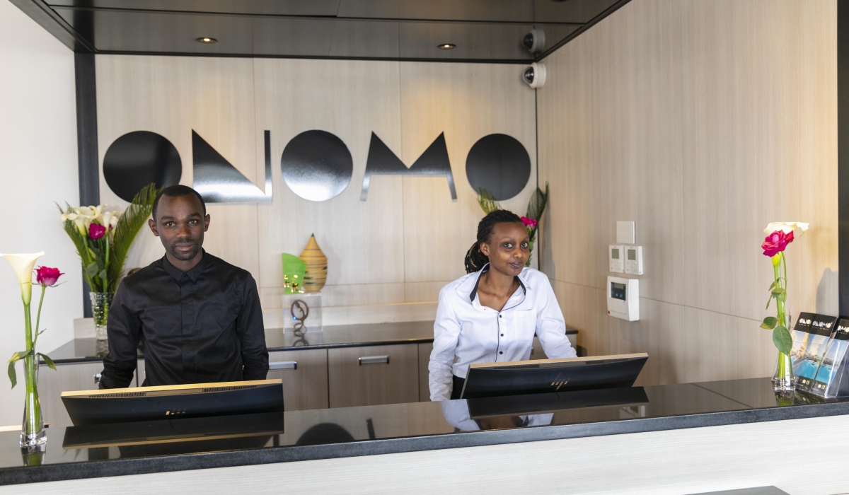 Receptionists at Onomo Hotel, Kigali. The hospitality and tourism industry is all about offering customers a memorable experience. Photo: Craish Bahizi.