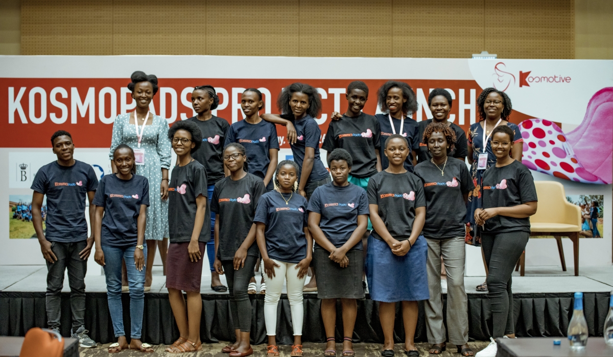 Some of the beneficiaries pose for a group photo during the launch of KosmoPads’ project. 