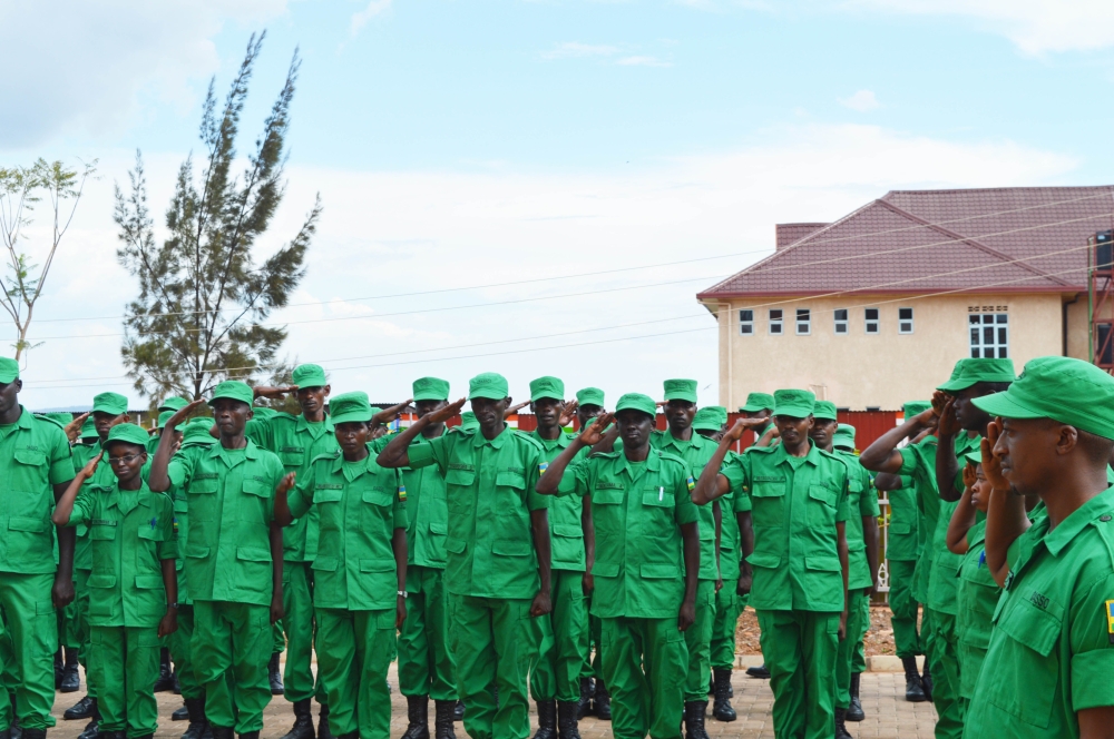District Administration Security Support Organ officers during a parade. Angelique Mukeshimana, one of the organ officers has to forgo lunch on most days as she struggles to make ends meet with her Rwf73,000 monthly salary. All photos: Courtesy.