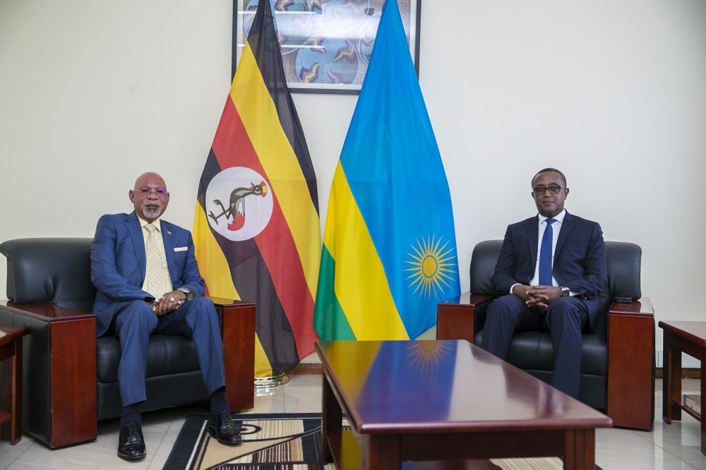 Minister for Foreign Affairs and International Cooperation Vincent Biruta received his Ugandan counterpart, Gen. Jeje Abubakhar Odongo and his delegation in Kigali on September 1. / Courtesy