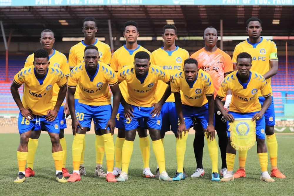 Uganda Revenue Authority FC pose for a group photo before a past match. The Ugandan outfit is in Kigali for a friendly match against Rayon Sports on Friday. Net photo.