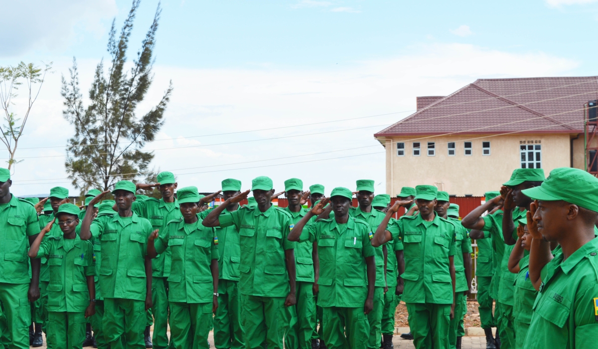 District Administration Security Support Organ officers during a parade. Angelique Mukeshimana, one of the organ officers has to forgo lunch on most days as she struggles to make ends meet with her Rwf73,000 monthly salary. All photos: Courtesy.
