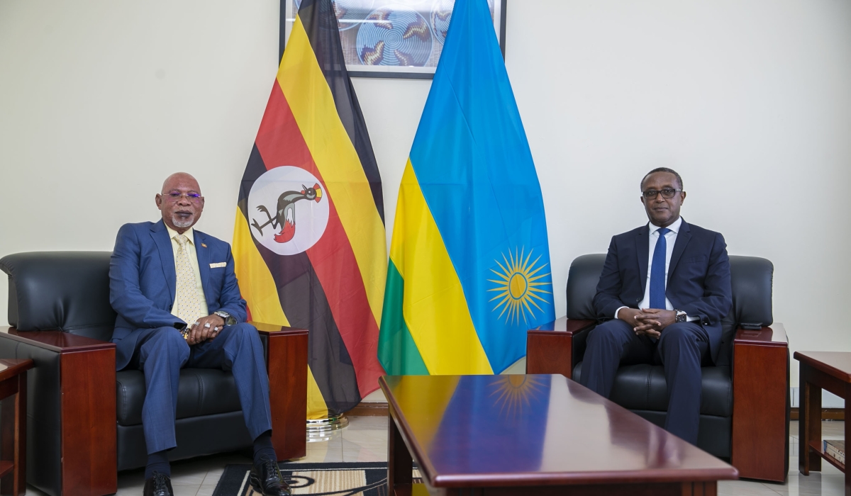 Minister for Foreign Affairs and International Cooperation Vincent Biruta received his Ugandan counterpart, Gen. Jeje Abubakhar Odongo and his delegation in Kigali on September 1. / Courtesy