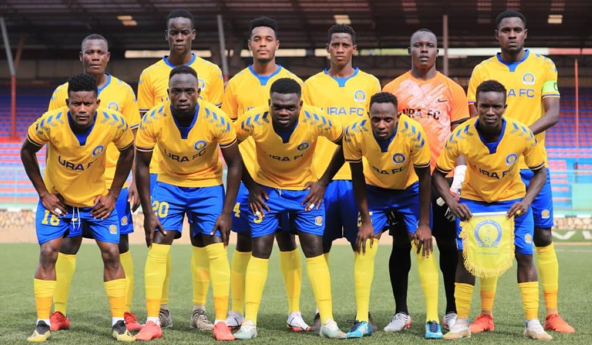 Uganda Revenue Authority FC pose for a group photo before a past match. The Ugandan outfit is in Kigali for a friendly match against Rayon Sports on Friday. Net photo.