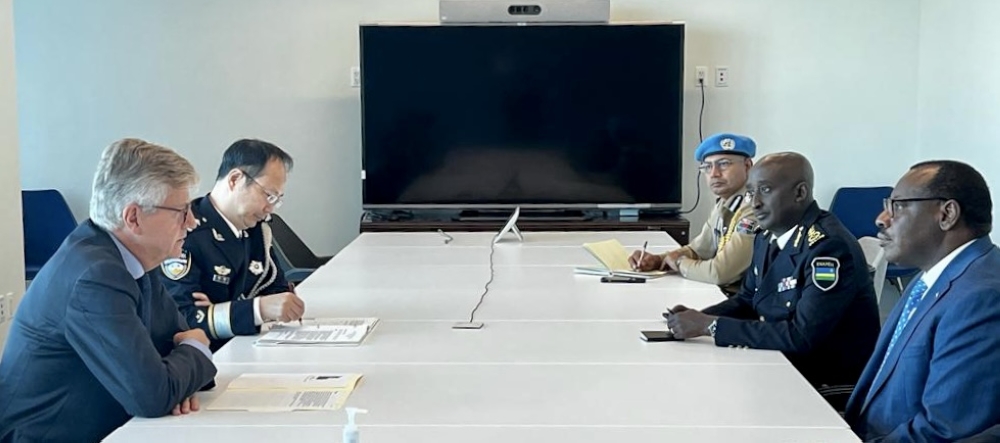 Amb. Claver Gatete, DIGP Felix Namuhoranye and the Under Secretary General during the meeting.