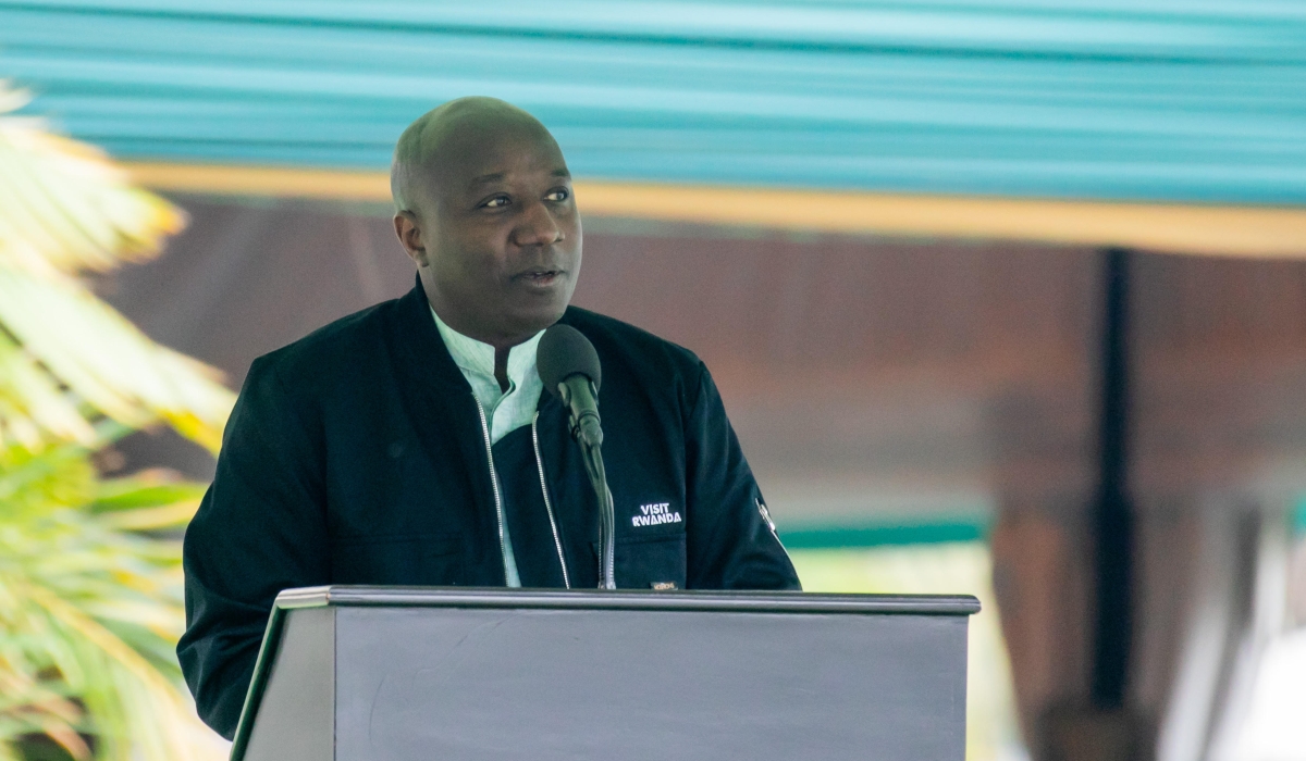 Prime Minister Edouard Ngirente delivers remarks during the Kwita Izina ceremony in Kinigi on September 2. Courtesy