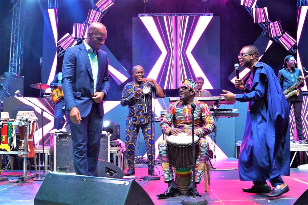 Youssou N&#039;Dour and his crew were joined by Didier Drogba at the stage during the performance at Kwita Izina Gala Night at Intare Conference Arena on September 4. All Photos by Craish Bahizi