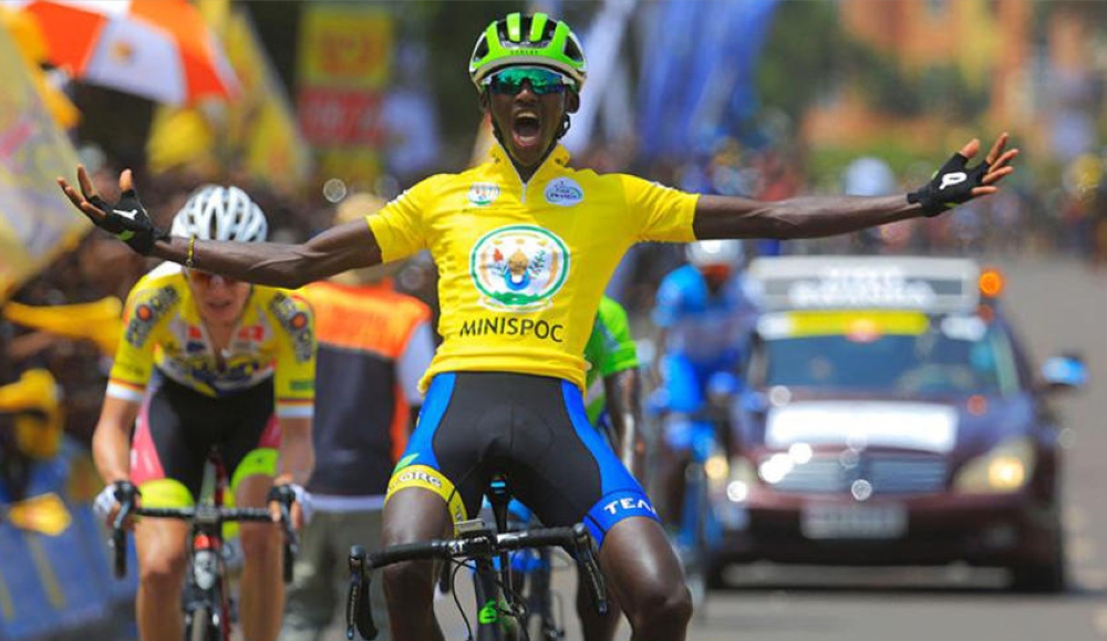 Tour du Rwanda 2018 champion, Samuel Mugisha celebrates his crucial win on August 12, 2018.Mugisha, who rides for South African Cycling side ProTouch, is missing after he landed at the airport in Maryland, United States on Sunday