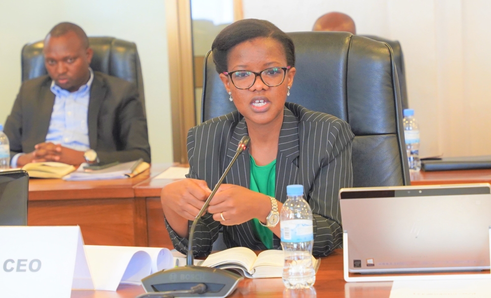 Gisele Umuhumuza, the acting Chief Executive Officer of WASAC addresses the PAC on Tuesday, September 6. Photo by Craish Bahizi