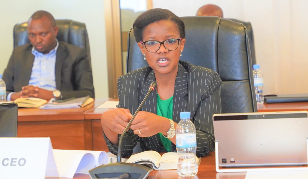 Gisele Umuhumuza, the acting Chief Executive Officer of WASAC addresses the PAC on Tuesday, September 6. Photo by Craish Bahizi