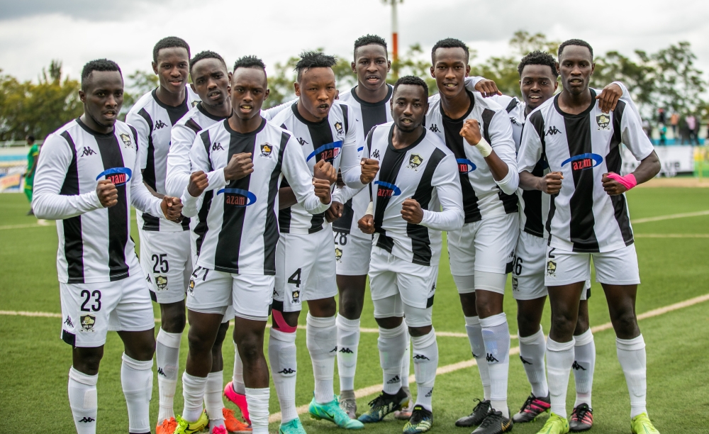 APR FC players celebrate a goal during a past league game at Kigali stadium. Photo: Olivier Mugwiza