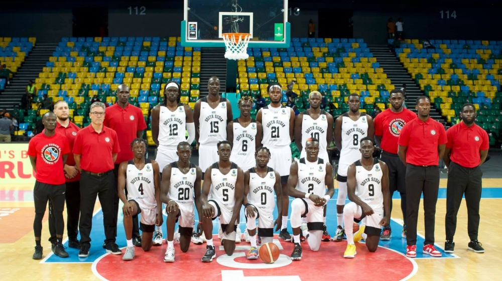 The South Sudan Basketball team pose for a group photo during a past tournament at BK Arena in Kigali. Photo: File.