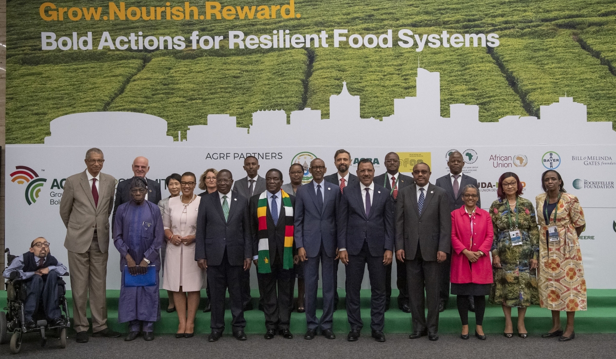 President Paul Kagame together with other present and former heads of state and other dignitaries during the Africa Green Revolution Forum in Kigali on Wednesday, September 7. Kagame called for the transformation of Africa’s food system to not only feed the continent but also create wealth.  Photo: Village Urugwiro. 