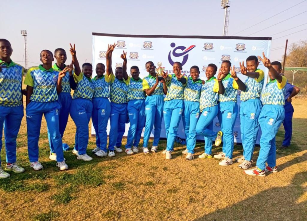 The national U-19 cricket team poses for a group photo after defeating Uganda to qualify for the final. / Courtesy