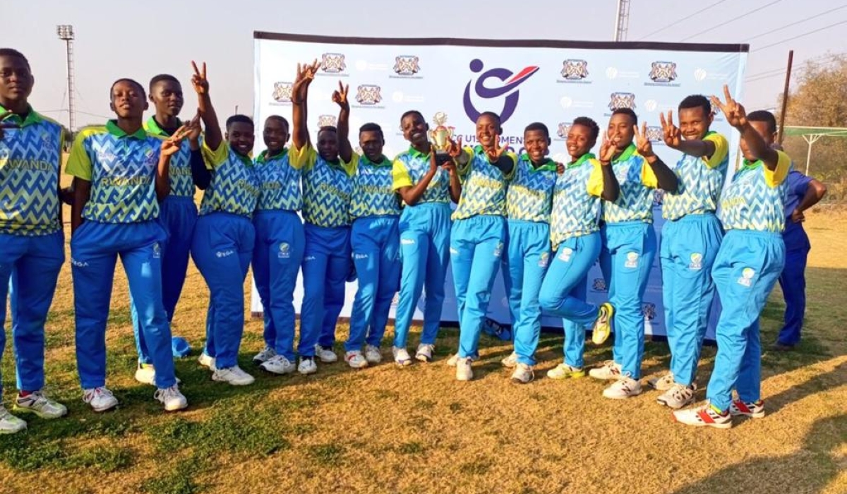 The national U-19 cricket team poses for a group photo after their victory over Uganda in the ICC U19 Women’s T20 World Cup Africa qualifier on Saturday. Rwanda takes on Tanzania in the final slated on Monday, September 12 in Gaborone. / Photo: Courtesy