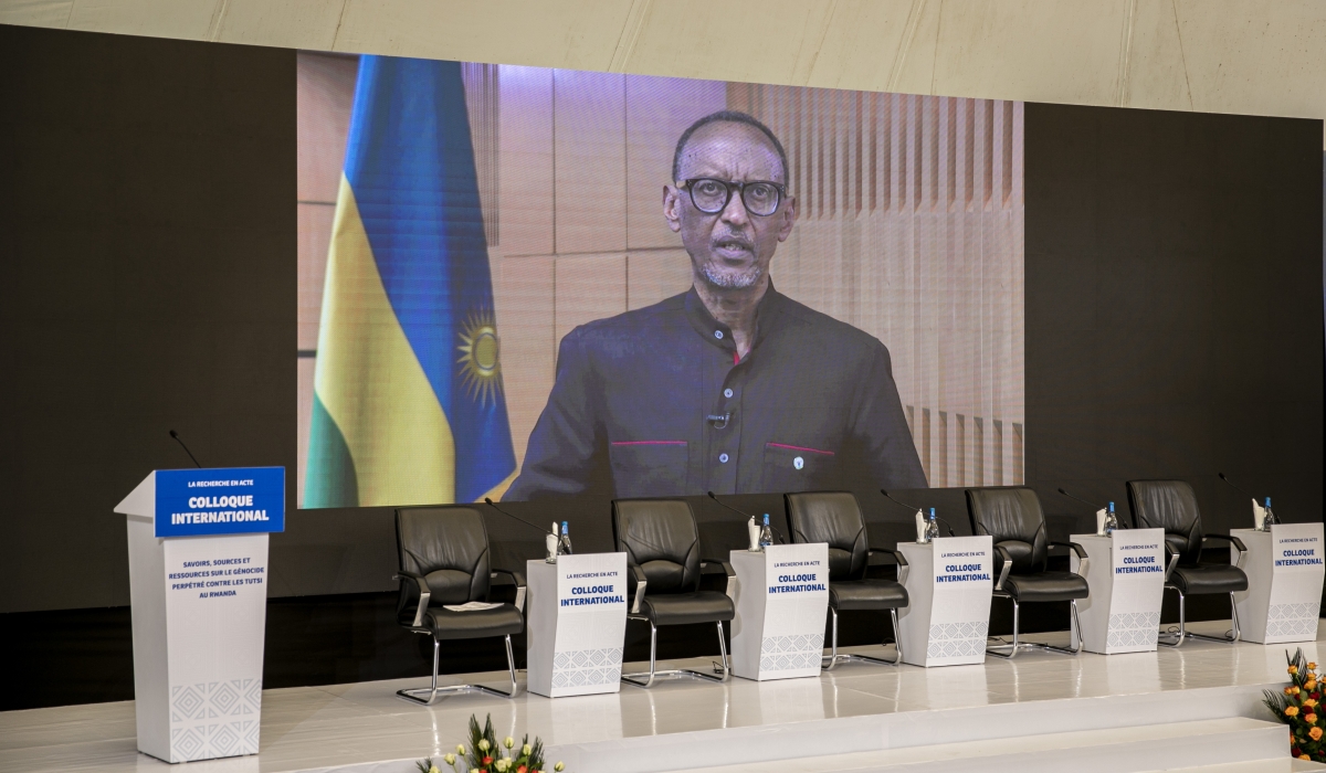President Paul Kagame virtually delivers remarks at the opening of International Colloquium at Kigali Genocide Memorial on September 11, 2022. / Courtesy