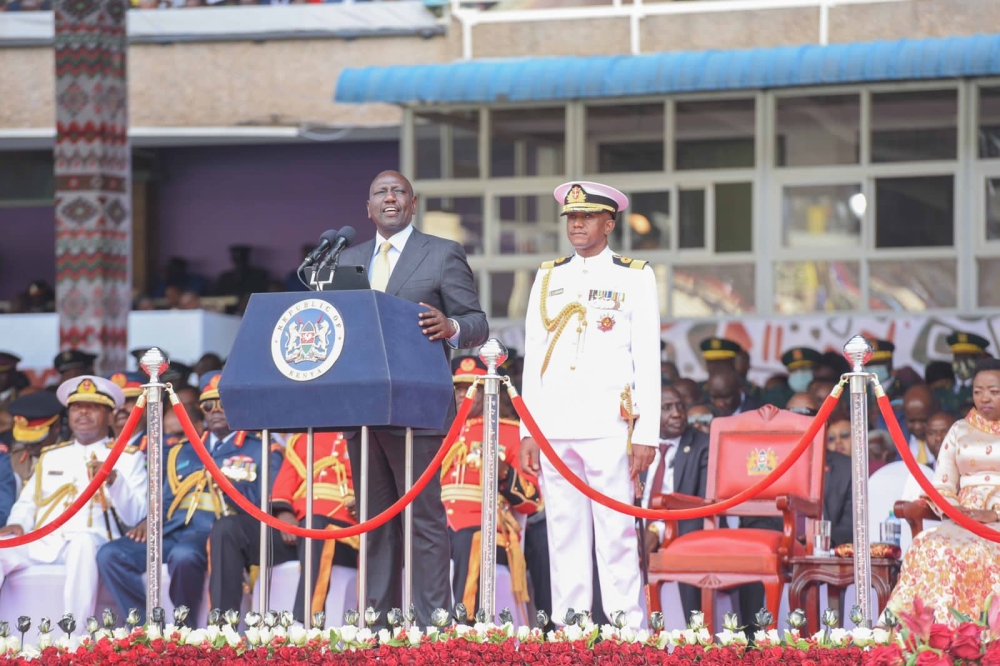 Kenya’s new president William Ruto  delivers remarks during the  inauguration ceremony at Kasarani Sports Centre.  on Tuesday, September 13 . Courtesy