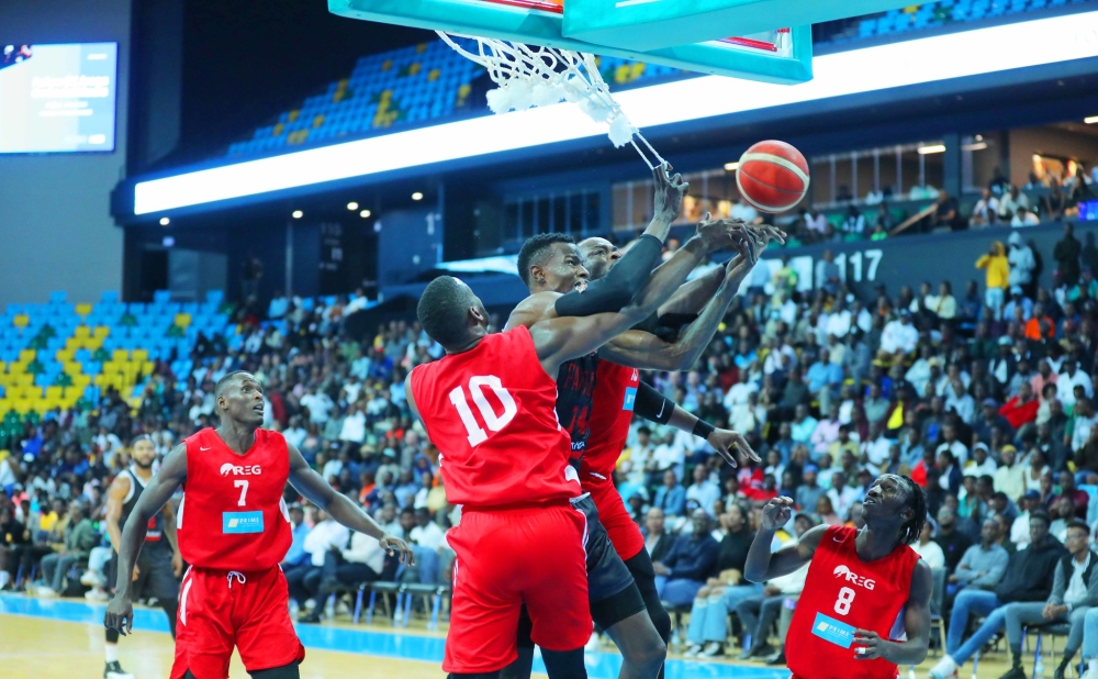 REG players vie for the ball with Patriots&#039; during the game at BK Arena on Wednesday. REG and The Patriots, on Sunday, September 18, will be up against each other in game five. / Photo: Dan Nsengiyumva