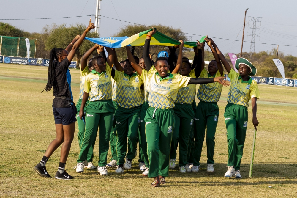 The national U-19 women cricket team celebrate the victory. The team made history to win the ICC U19 Women’s T20 World Cup Africa qualifier after beating Tanzania by 6 wickets on Monday. / Courtesy