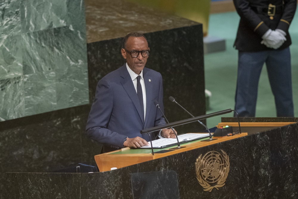President Kagame addresses the General Debate of the 77th Session of the UN General Assembly in New York on September 21. / Photo: Village Urugwiro