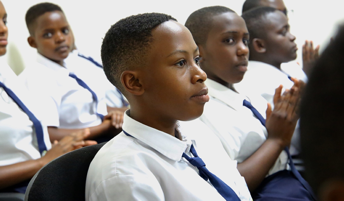 Students follow Masozera&#039;s remarks during  the awarding ceremony of best students who participated in a holiday camp program, at the Ministry of National Unity and Civic Engagement on Tuesday September 27.Courtesy
