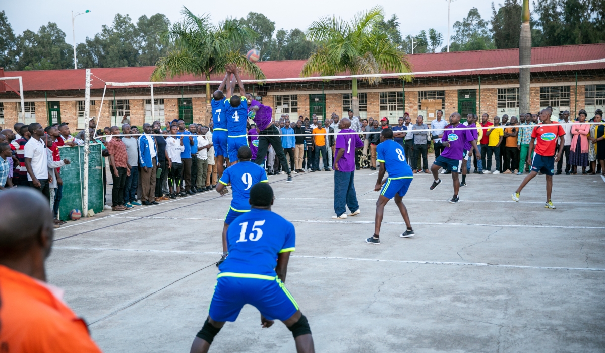 Players during a friendly game at Groupe Scolaire Officiel de Butare&#039;s volleyball playground in Huye District. Public schools have been urged to allow communities, especially youth, to access sports facilities in schools. / Photo by Olivier Mugwiza
