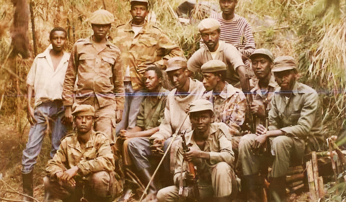 Former RPA soldiers pose for a group photo during the liberation war in 1990s (Courtesy)