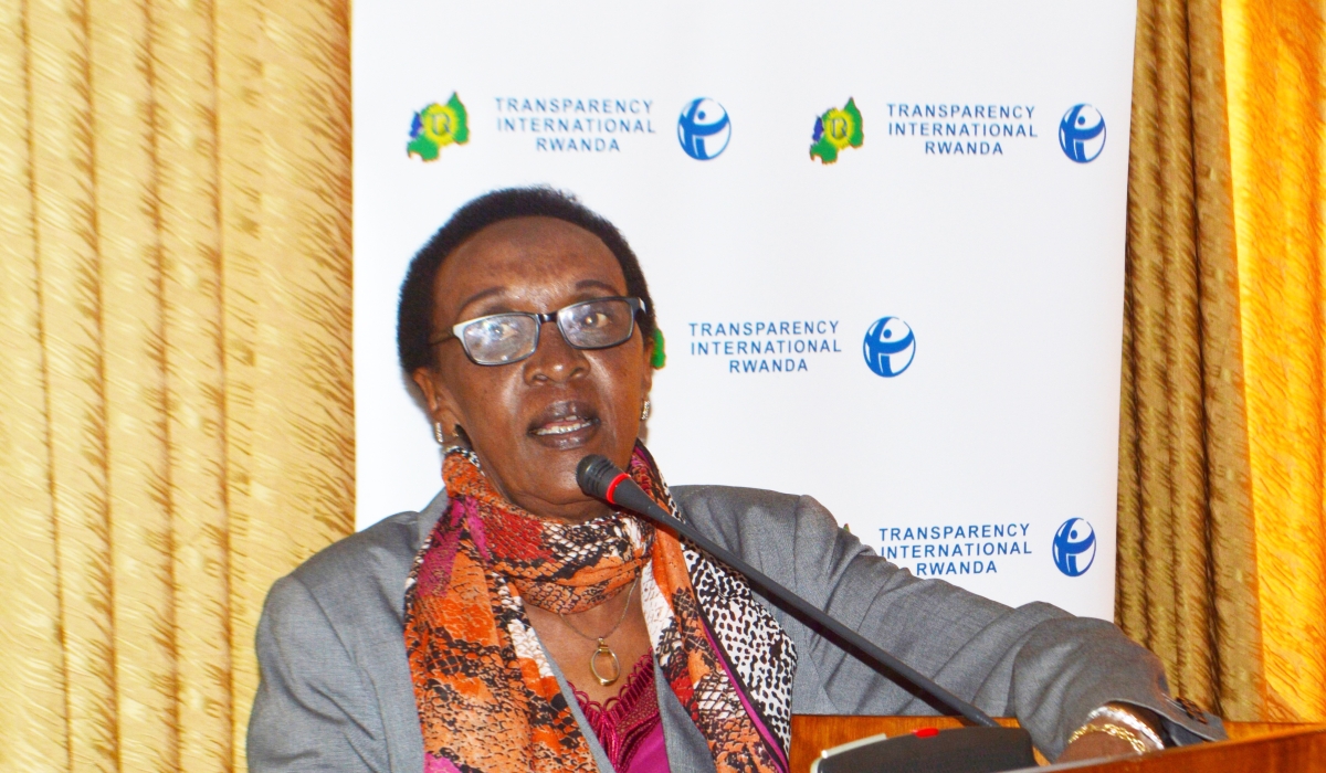  Marie Immaculee Ingabire, Chairperson of TIR addresses the event to launch the report on, Wednesday, September 28 .She cited lack of evidence as a big challenge they face in the fight against this vice. Courtesy