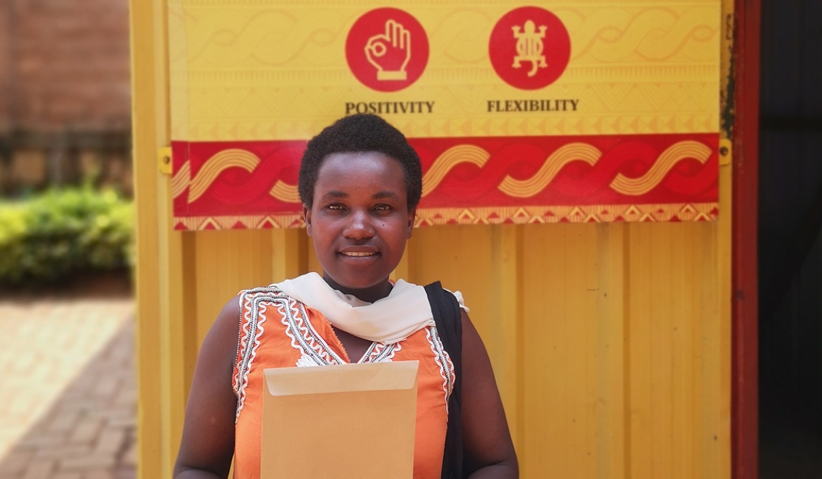 Christine Nyiransengimana is thankful to the Mr. Ivan, SKOL’s CEO for having kept his word and allowed her son to attend school.Courtesy