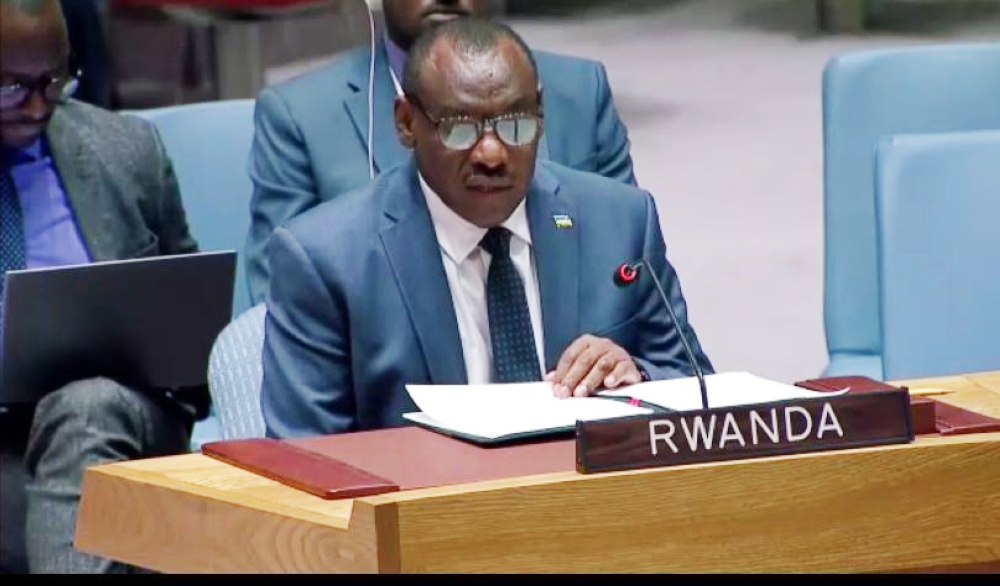 Rwanda’s Ambassador to the UN, Clever Gatete addresses the United Nations Security Council session on the situation concerning the Democratic Republic of the Congo on September 30. Courtesy
