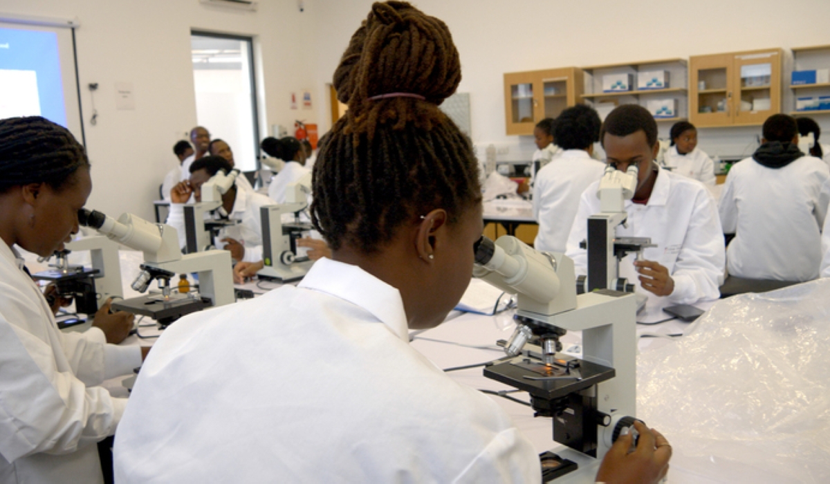 University of Global Health Equity (UGHE) Medical Students in the lab at the Butaro Campus
