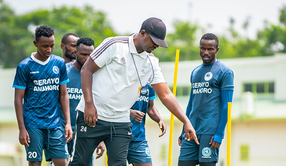 Police FC coach Vicent Mashami gives instructions to his players during a training session last week. The law enforcers are in poor form having lost all their four matches and haven’t scored any goal yet. Photo: Courtesy.