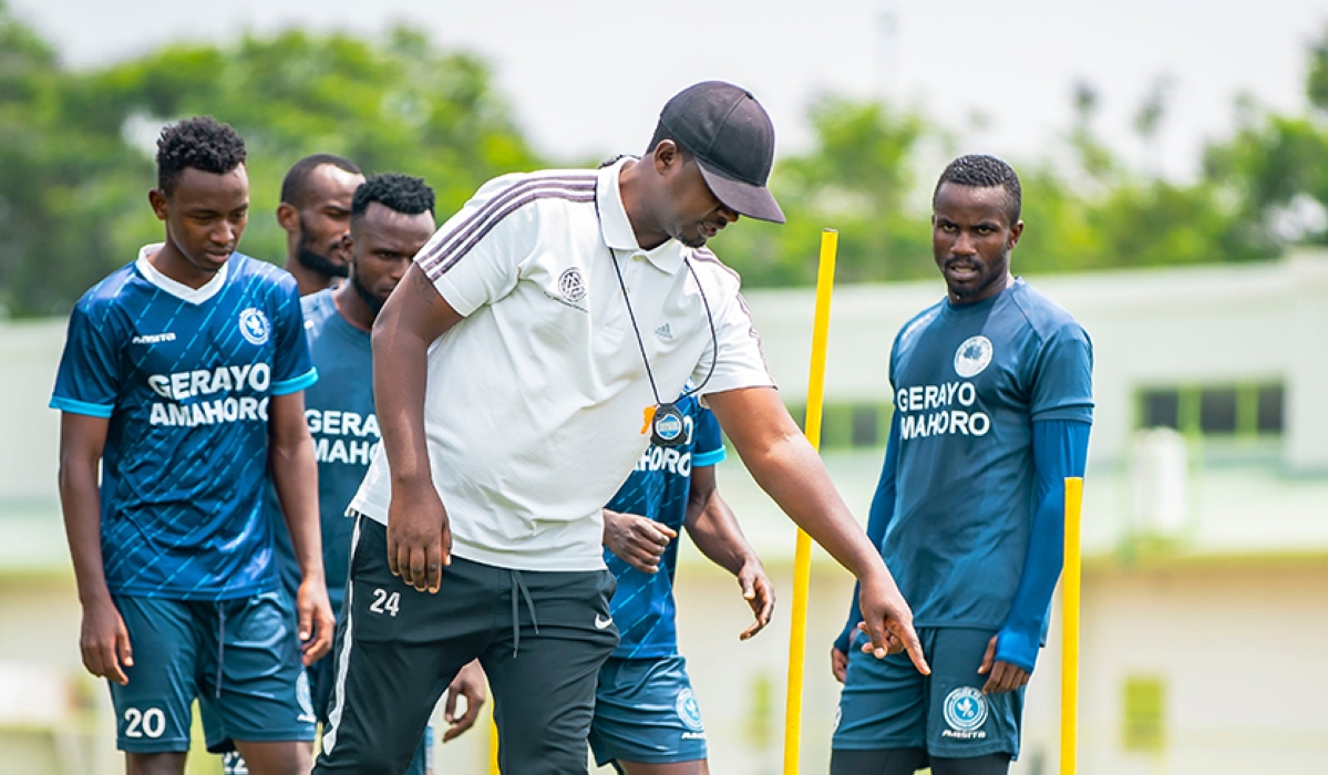 Police FC coach Vicent Mashami gives instructions to his players during a training session last week. The law enforcers are in poor form having lost all their four matches and haven’t scored any goal yet. Photo: Courtesy.