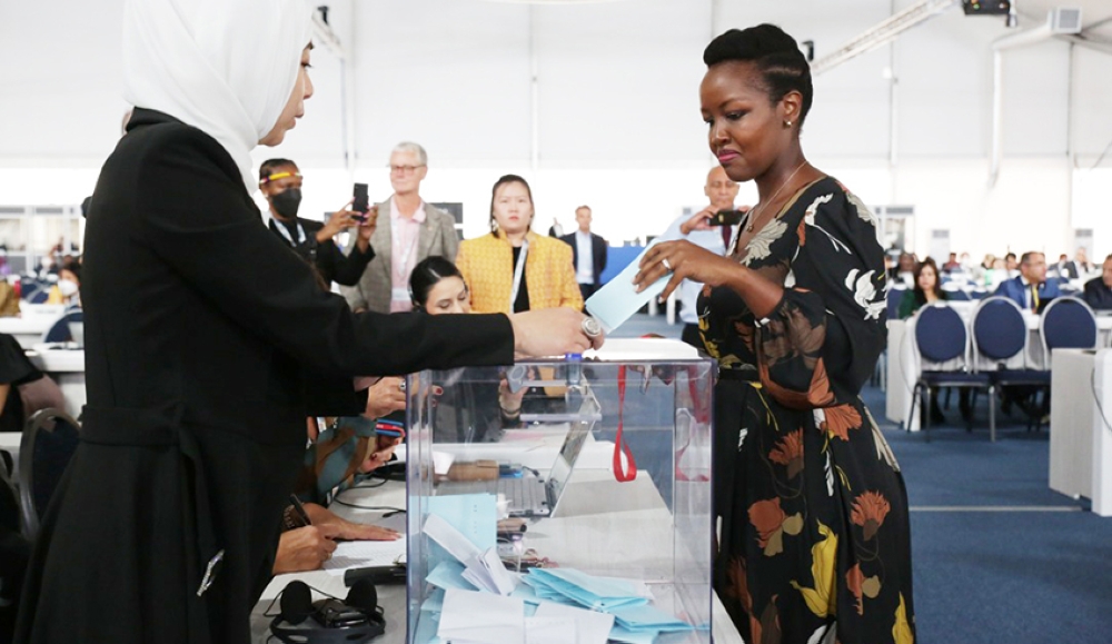 Minister of ICT and Innovation Paula Ingabire during the election on October 3. Rwanda was re-elected for the fourth time, as Council member of the International Telecommunication Union (ITU).