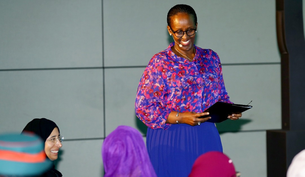 First Lady Jeannette Kagame speaks on maternal and child health on the sidelines of the ongoing World Innovation Summit for Health  in Doha, Qatar, on October 4. Courtesy