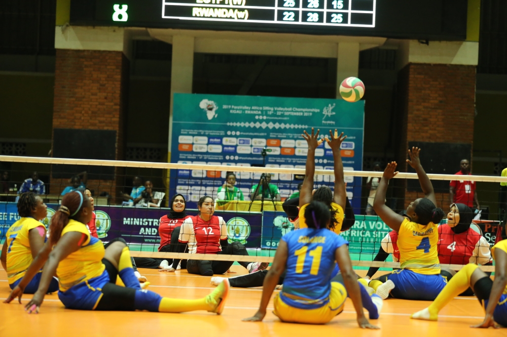 The national women sitting volleyball team during a game against Egypt. Sam Ngendihimana