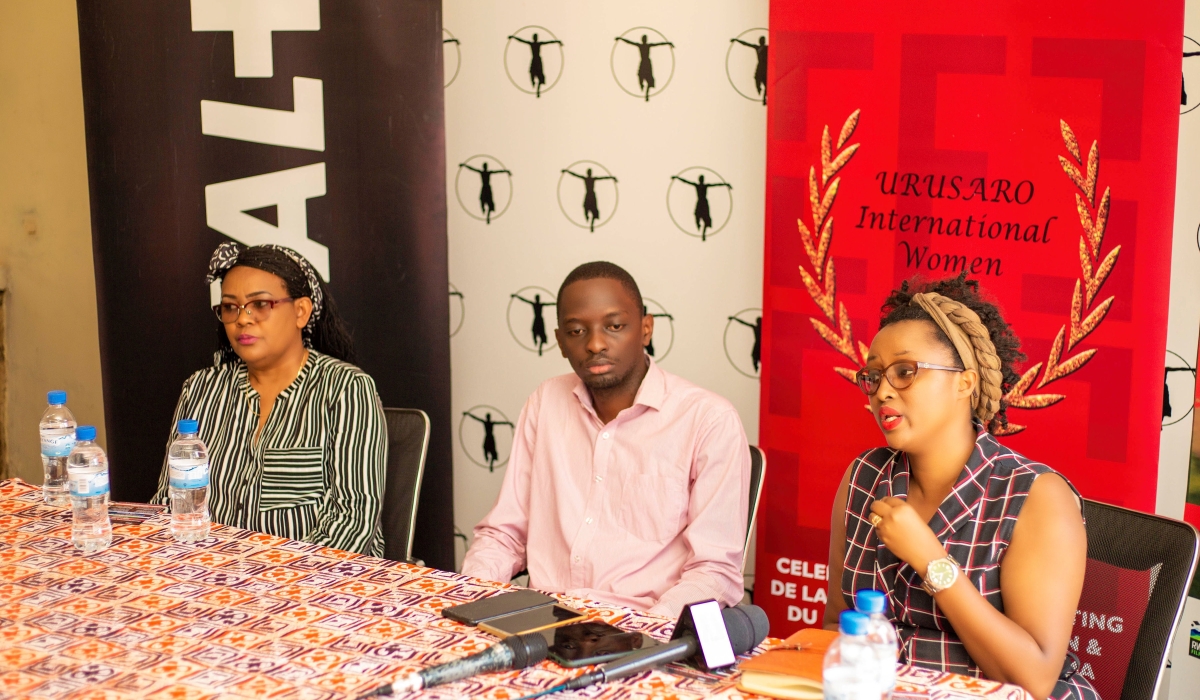 Floriane Murekeyisoni explains the agenda of Urusaro International Women’s Film Festival at a press briefing.  Courtesy  photo.