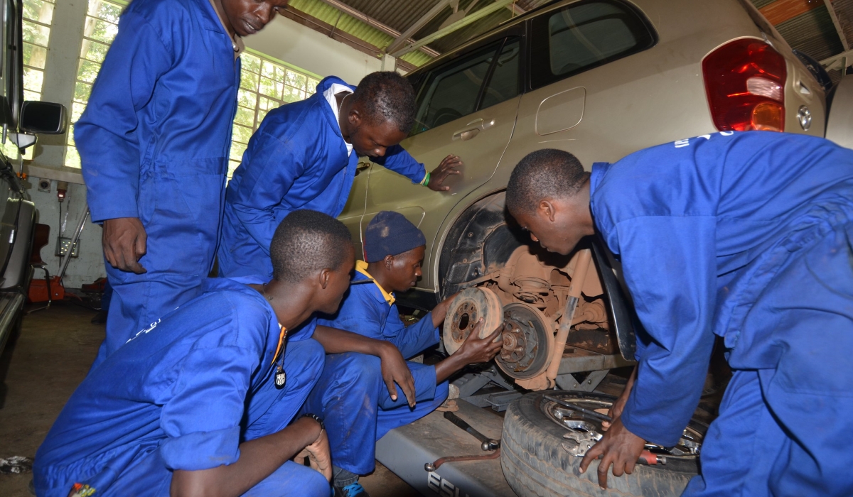 Students during mechanical exercise at IPRC Kicukiro.At least 45 per cent of all O-level outstanding performers have been placed into TVET schools .Sam Ngenda