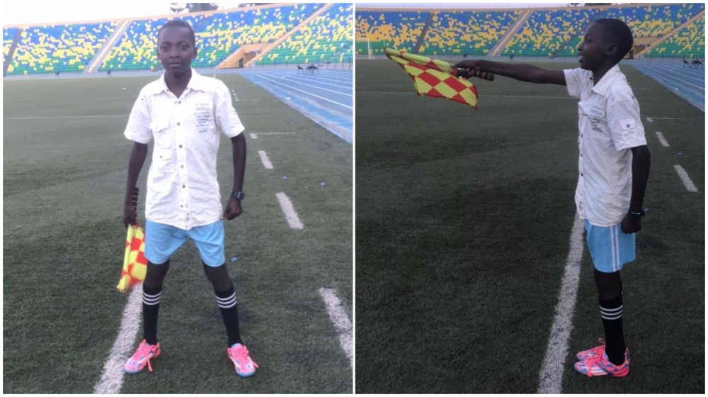 Emmanuel Niyomufasha, the kid who has been blowing the whistle as a centre referee while officiating matches of veteran teams since 2021. / Eddy Nsabimana