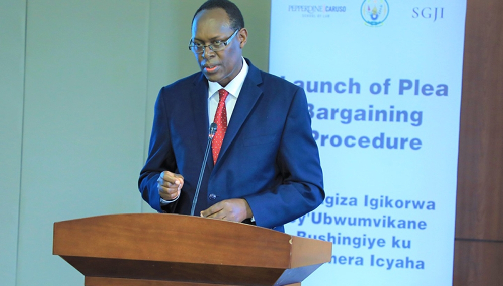Faustin Ntezilyayo, the Chief Justice of Rwanda delivers remarks during the official launch of Plea bargaining  in Kigali on October 11. Starting on Wednesday, October 12,  Rwanda’s justice system will start implementing the procedure. Craish Bahizi