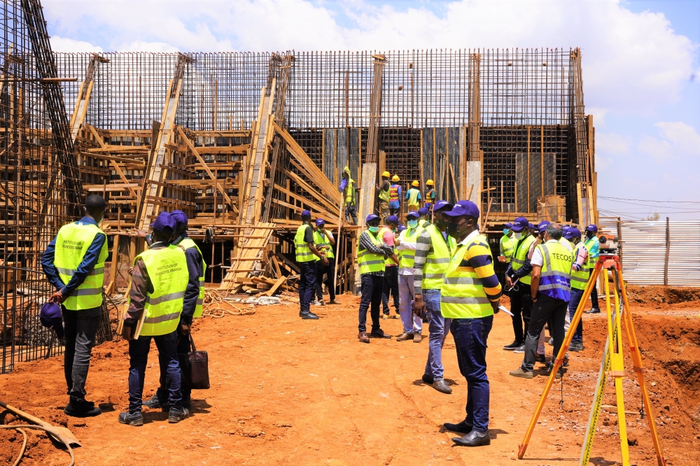 Members of the Institute of Engineers Rwanda during a study tour at the construction site of the Kicukiro flyover. Photo: Craish Bahizi.