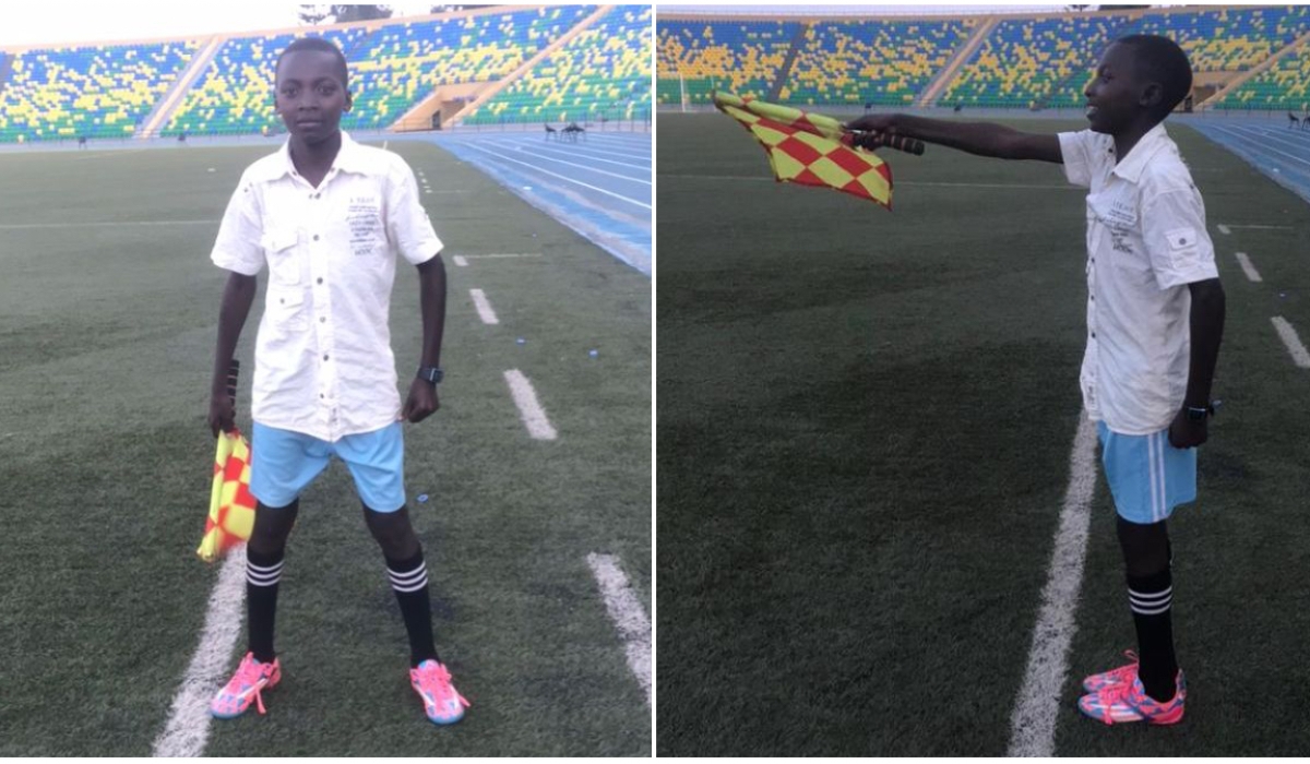 Emmanuel Niyomufasha, the kid who has been blowing the whistle as a centre referee while officiating matches of veteran teams since 2021. / Eddy Nsabimana