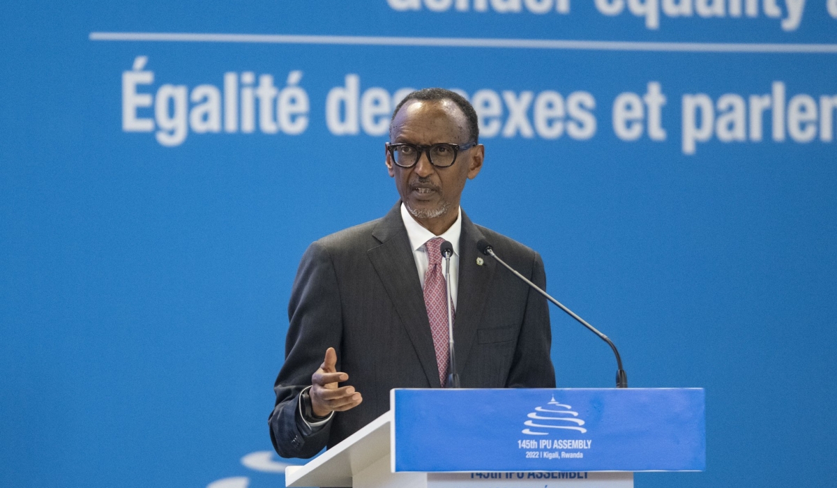 President Paul Kagame addresses the 145th Assembly of the Inter-Parliamentary Union in Kigali on Tuesday, October 11. / Photo by Village Urugwiro